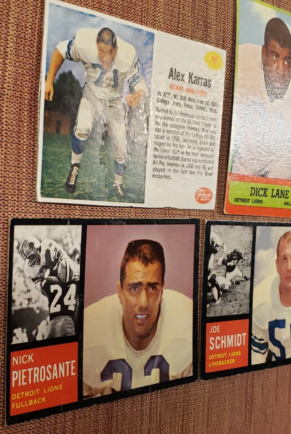 1960's Lions Football Cards Joe Schmidt Karras Morrall Plum Night Tran Lane Yary5