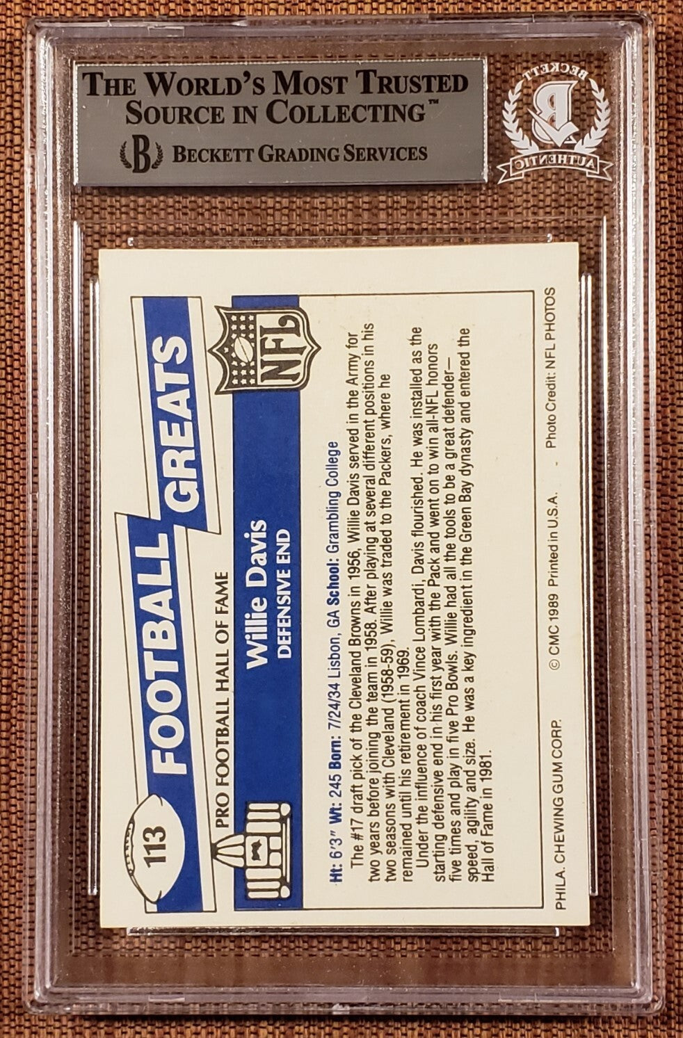 1989 Swell #113 Willie Davis Autographed Green Bay Packers Football Card BGS/BAS1