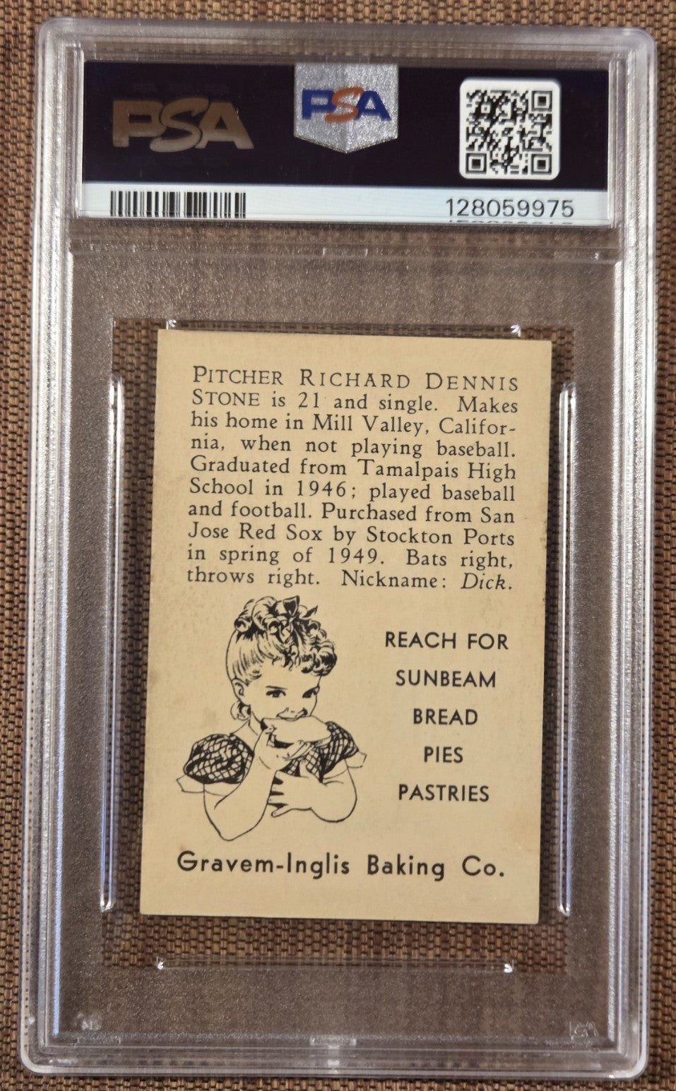 1949 Sunbeam Bread Dick Stone Stockton Ports Baseball Card PSA 5 Only Graded1