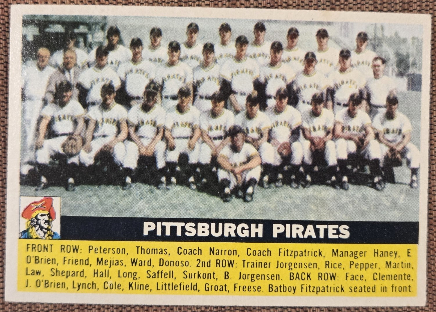 1956 Topps #121 Pittsburgh Pirates Baseball Card Clemente Friend Law Groat0
