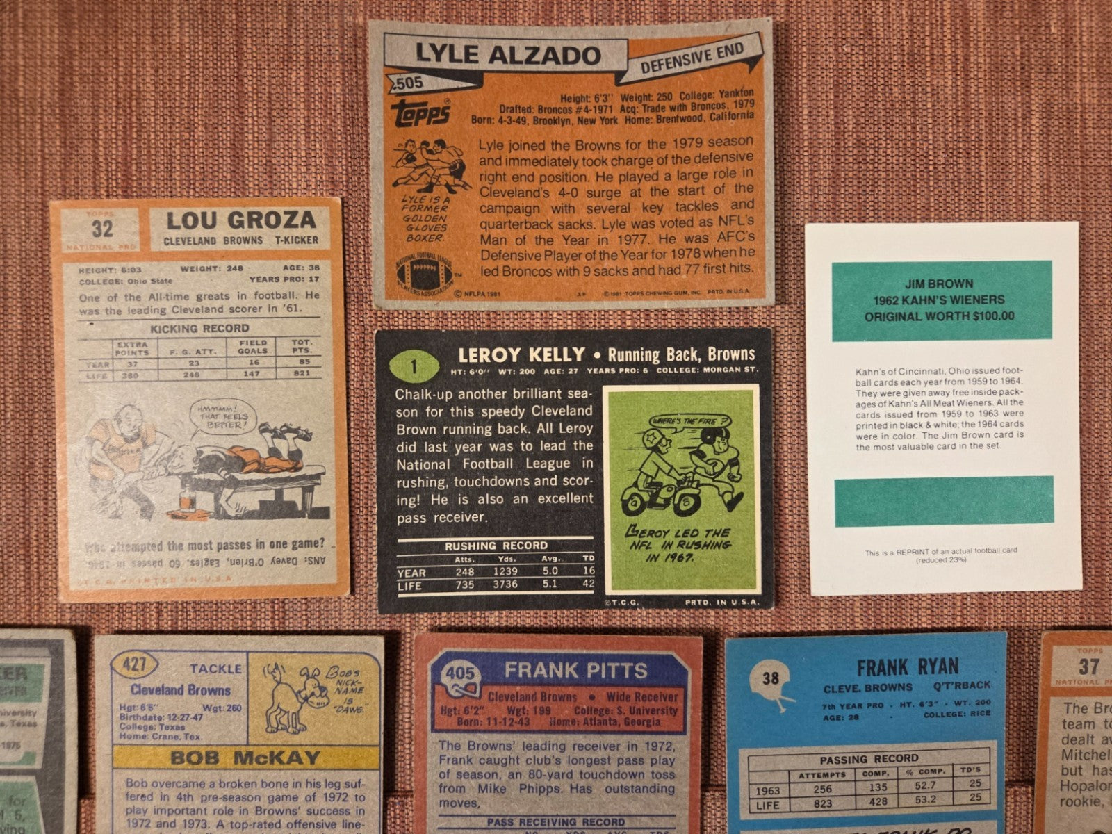 Cleveland Browns Football Cards Jim Brown Kelly Groza Alzado Nelson Warfield4