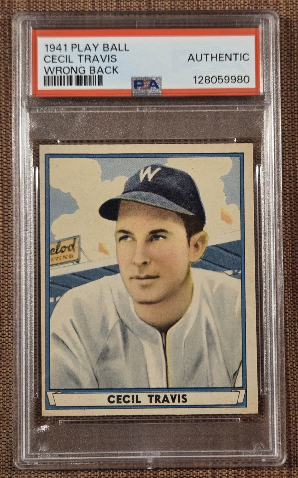1941 Play Ball WRONG BACK #48 Cecil Travis Senators Baseball Card PSA Auth Error0