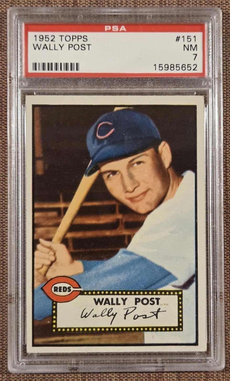 1952 Topps #151 Wally Post Cincinnati Reds Rookie Baseball Card PSA 7 NM RC0