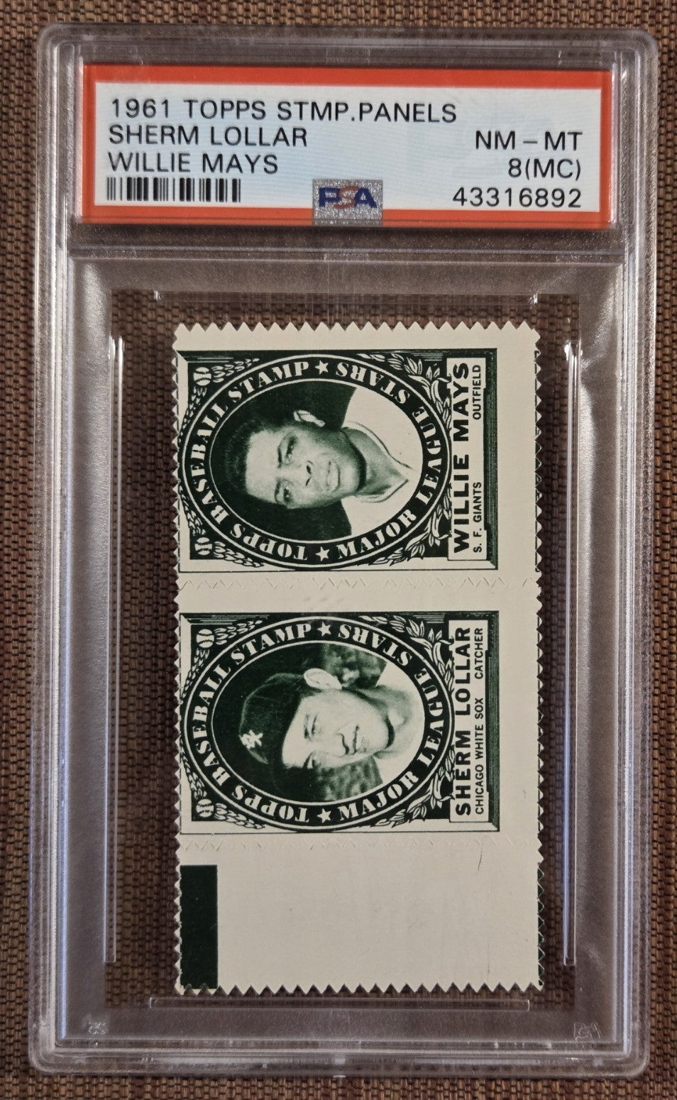 1961 Topps Stamps Panel Willie Mays Sherm Lollar Giants Baseball Card PSA 8 MC0