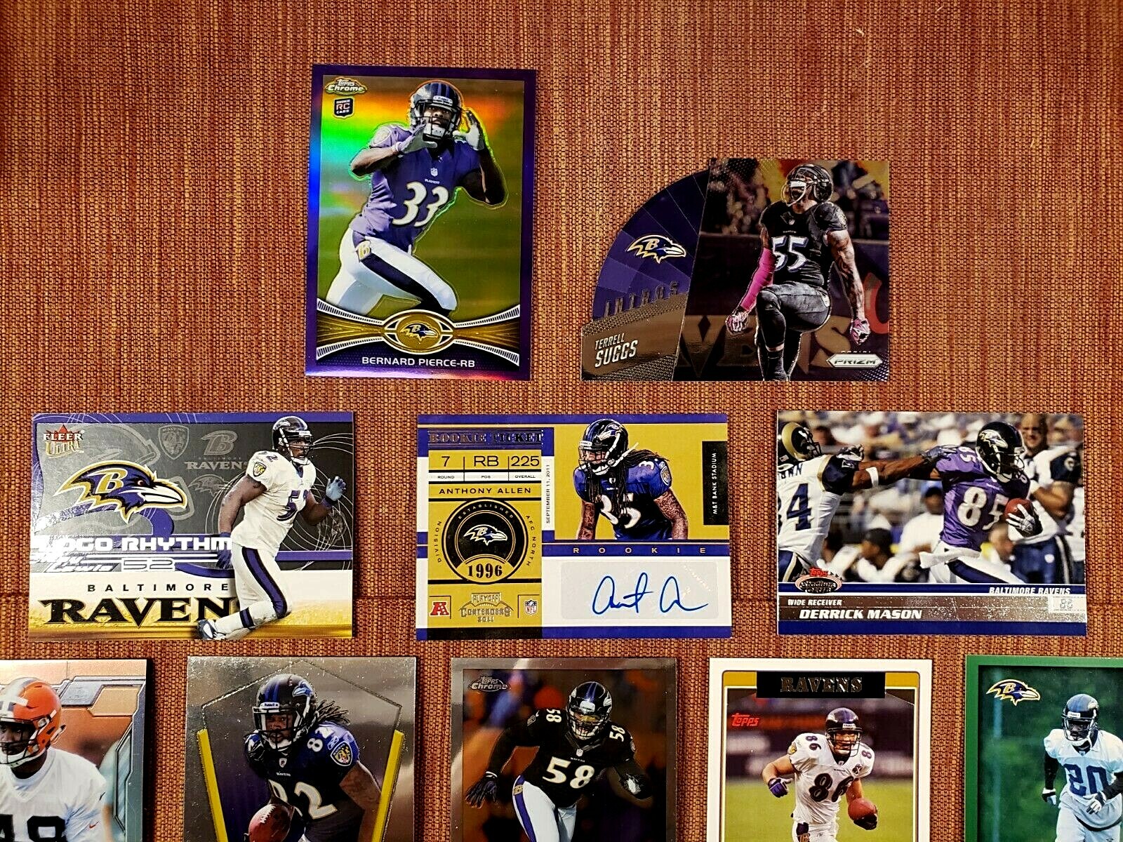 RAVENS FOOTBALL CARDS ALLEN AU RC OHER RC REED RC LEWIS PIERCE REFRACT /499 SUGG1