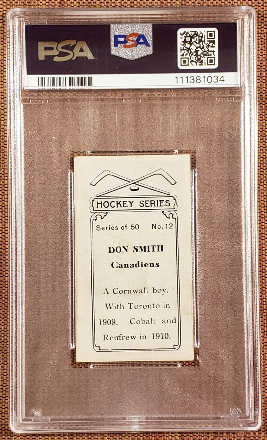 1912 C57 #12 Don Smith Montreal Canadiens Vintage Original Hockey Card PSA 11
