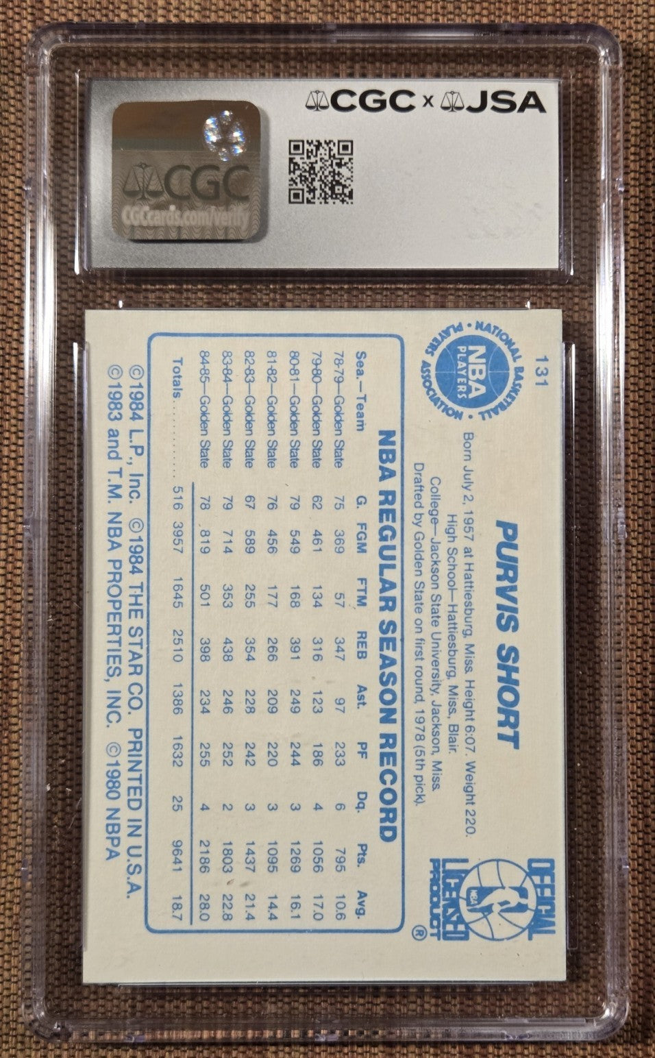 1985 Star #131 Purvis Short Golden State Warriors Basketball Card CGC / JSA Auto1
