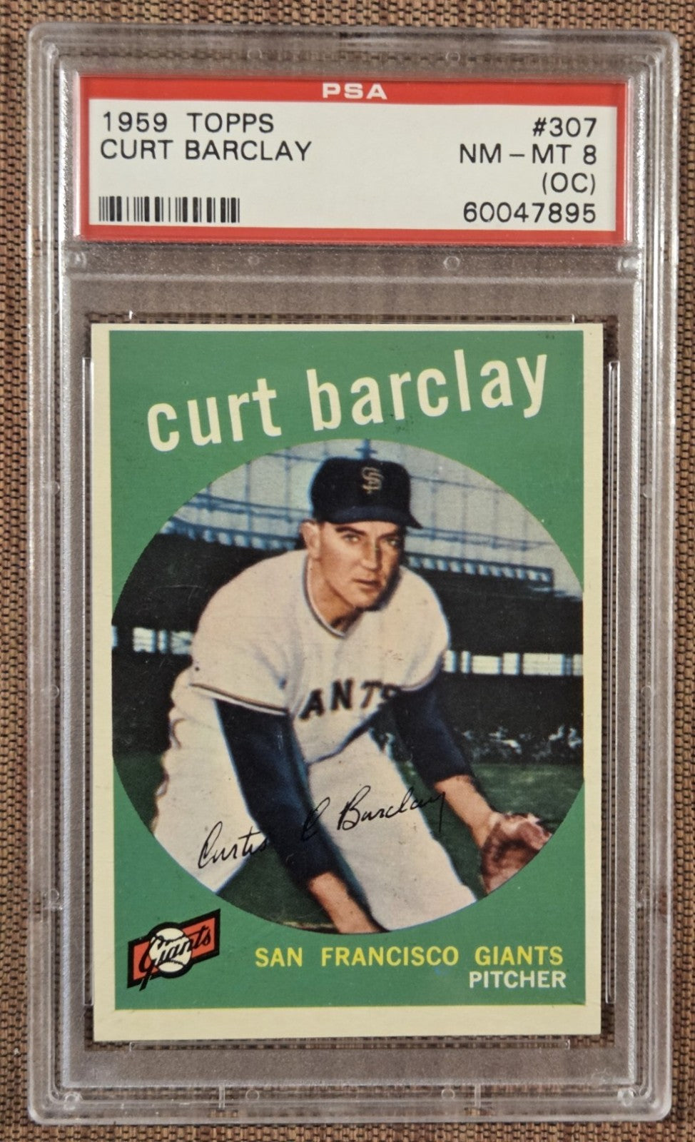 1959 Topps #307 Curt Barclay San Fransico Giants Original Baseball Card PSA 8 OC0