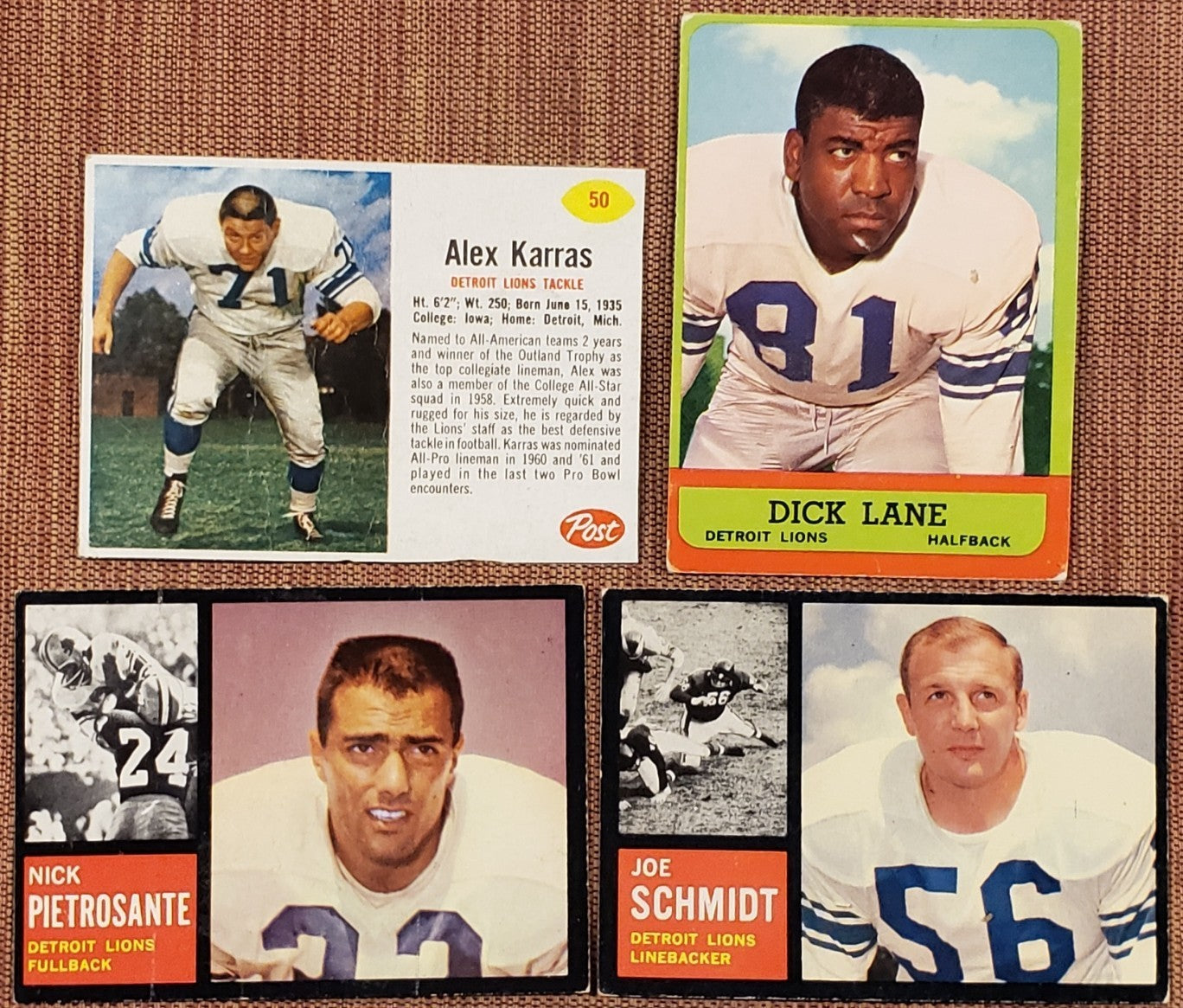 1960's Lions Football Cards Joe Schmidt Karras Morrall Plum Night Tran Lane Yary3