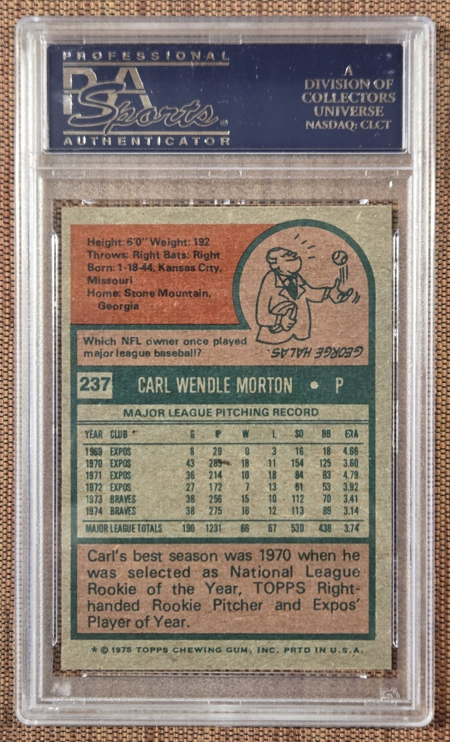 1975 Topps #237 Carl Morton Atlanta Braves Vintage Baseball Card PSA 10 Gem Mint1