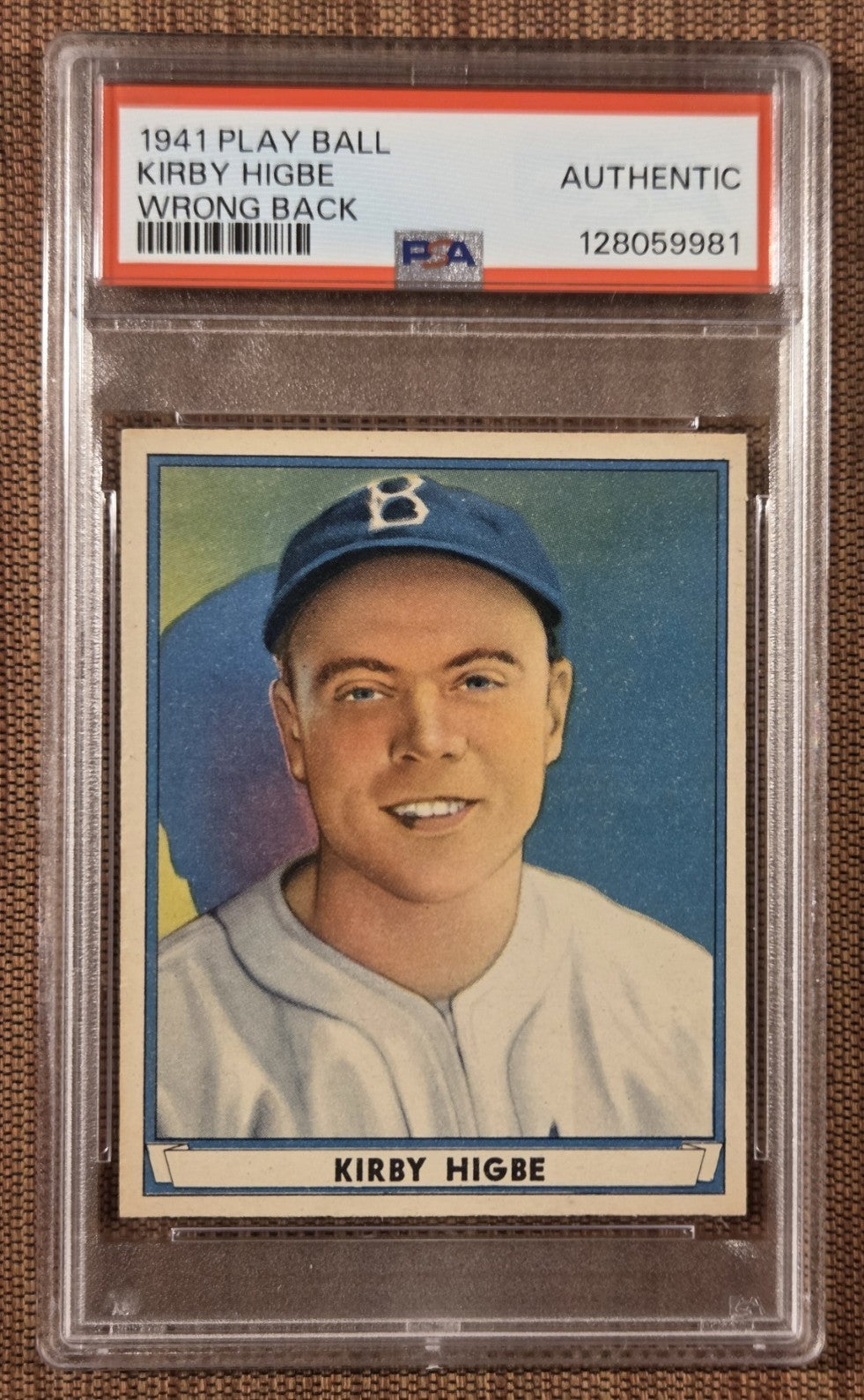 1941 Play Ball Wrong Back #52 Kirby Higbe Dodgers Baseball Card PSA Error RC0