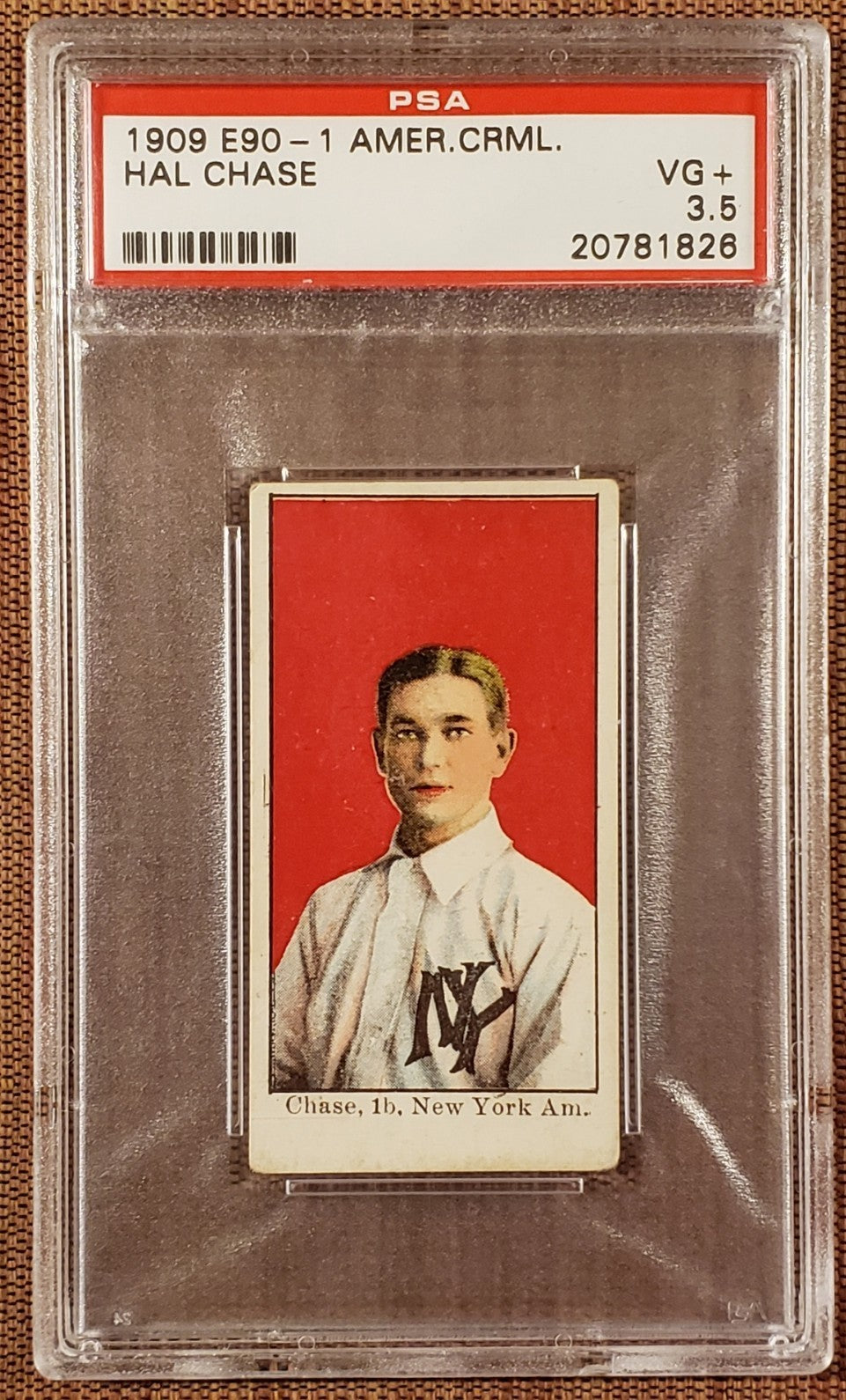 1909 American Caramel E90-1 Hal Chase New York Yankees Baseball Card PSA 3.5 VG+0