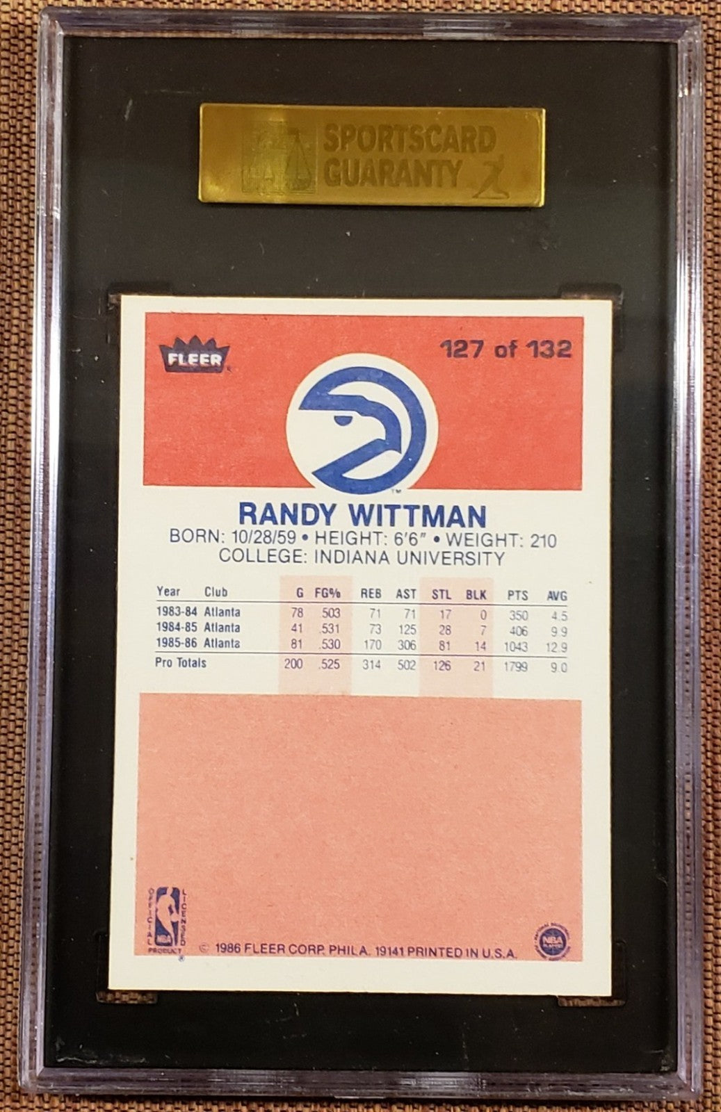1986 Fleer #127 Randy Wittman Atlanta Hawks Original Basketball Card SGC 8.51