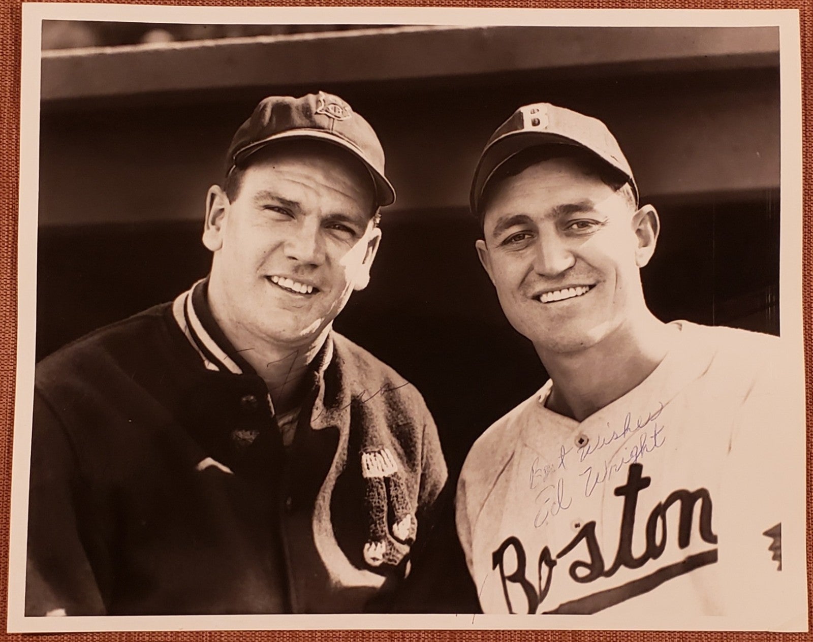 Dave Ferriss Ed Wright Auto Red Sox 1940's Baseball 8x10 Vintage Photo JSA0