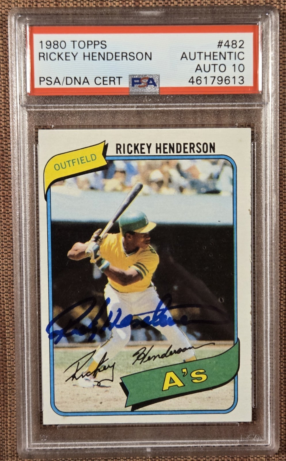 1980 Topps #482 Rickey Henderson Athletics Baseball Card PSA/DNA 10 Auto RC0