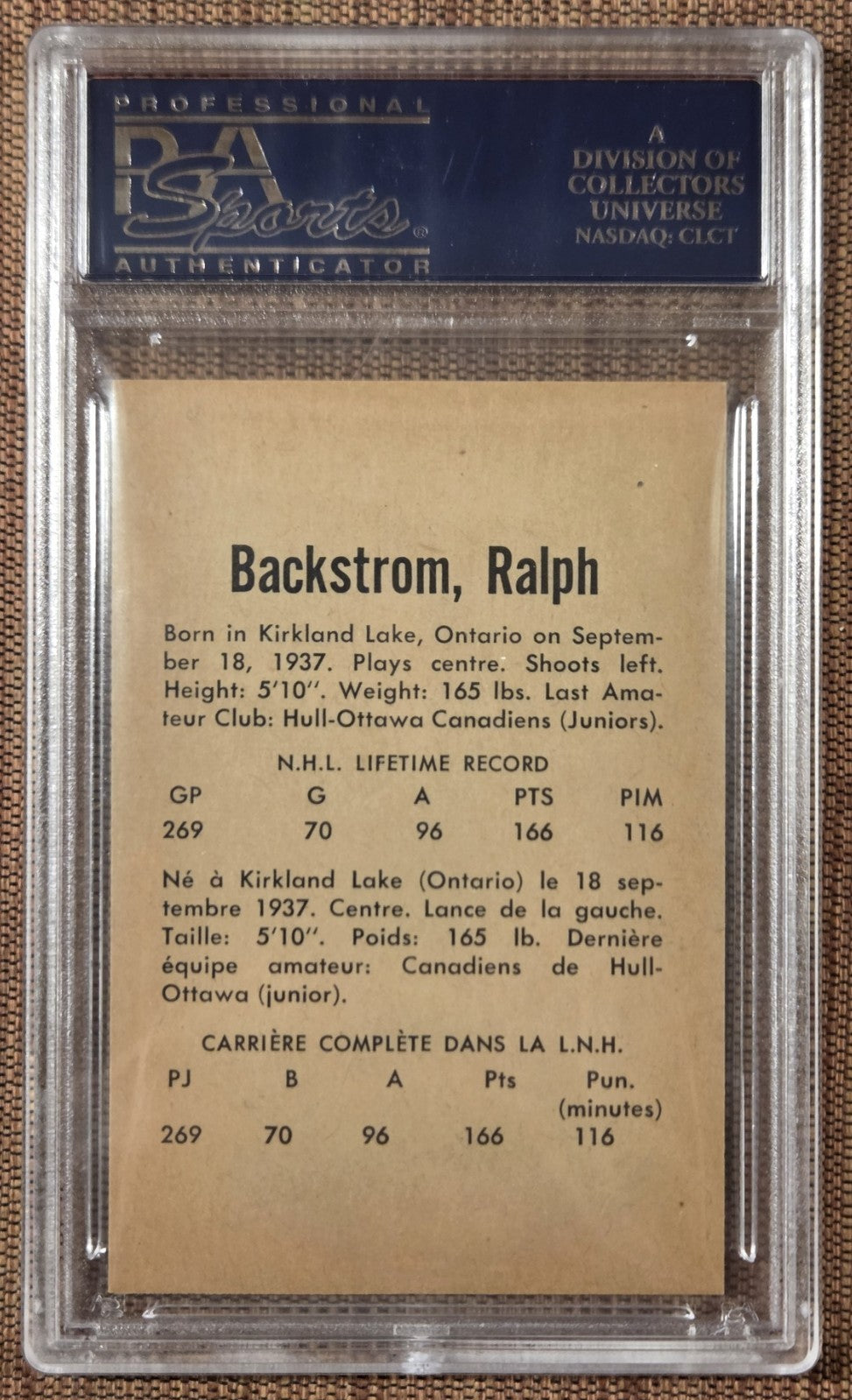 1962 Parkhurst #44 Ralph Backstrom Canadiens Hockey Card PSA 10 Gem Mint POP 21