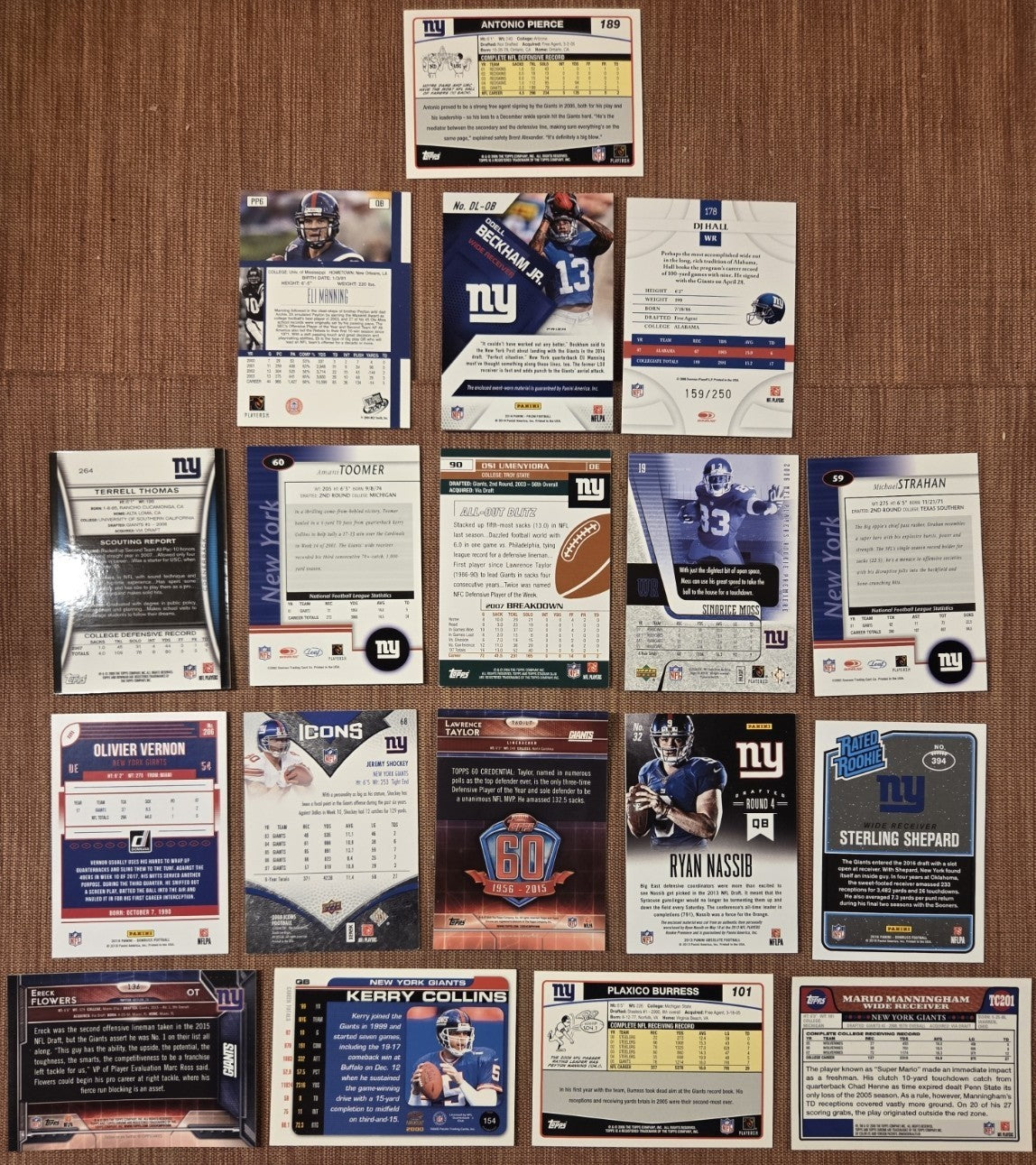Giants Football Cards Beckham RC Manning RC Hall RC /250 Flowers Strahan LT6