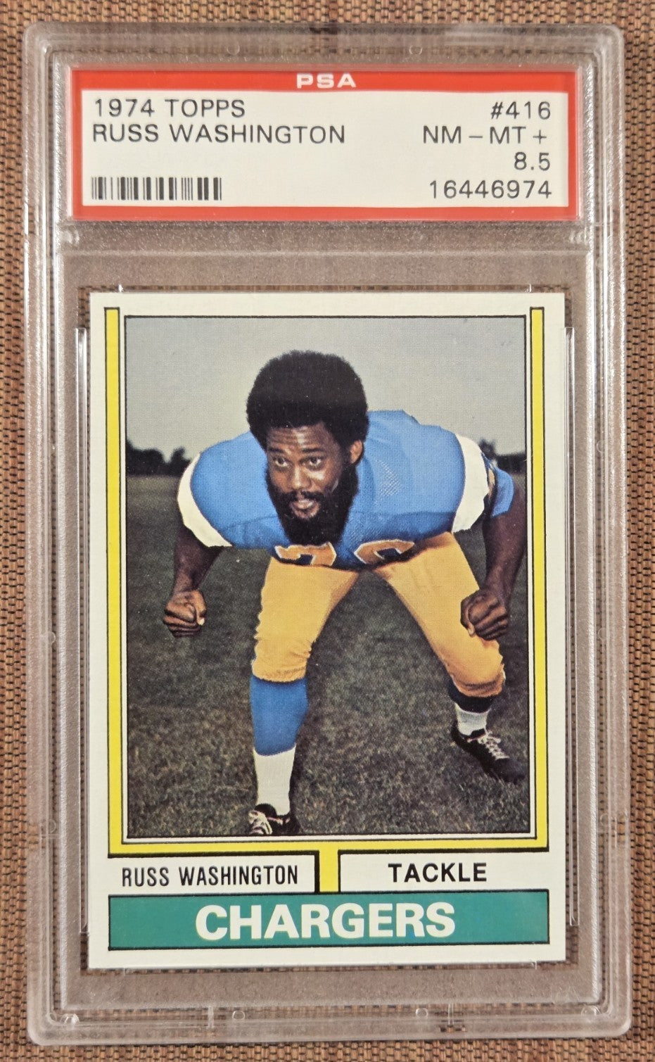1974 Topps #416 Russ Washington San Diego Chargers Football Card PSA 8.5 NM/MT+0