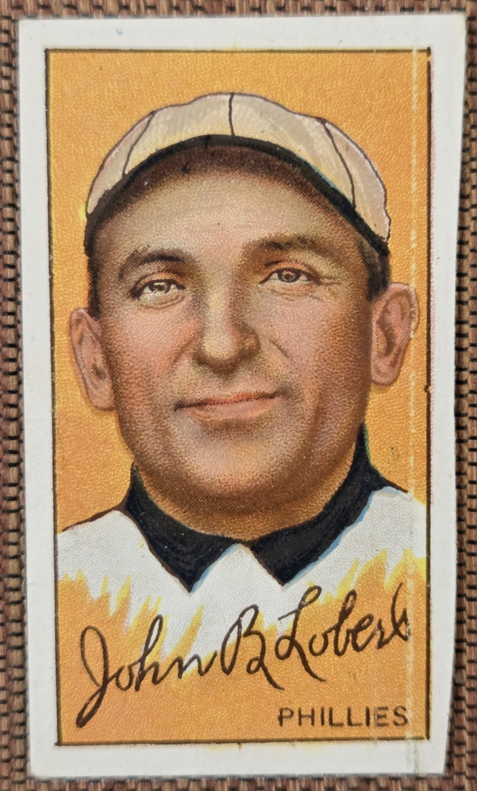 1912 Hassan Triple Folders T202 Hans Lobert Phillies Giants Cut Baseball Card0