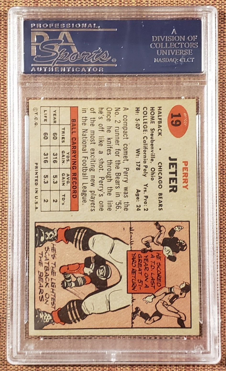 1957 Topps #19 Perry Jeter Chicago Bears Vintage Original Football Card PSA 81