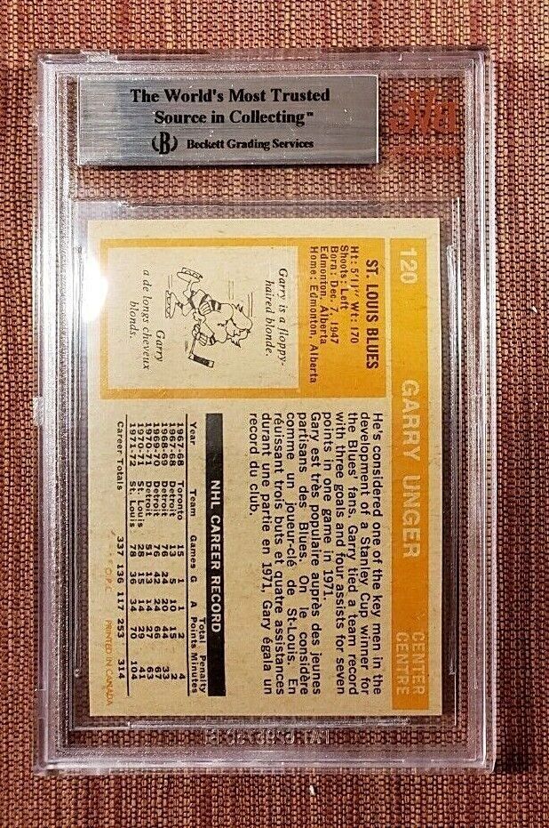 1972 O-Pee-Chee #120 Gary Unger Blues Hockey Card BVG 9 Mint Pop 11