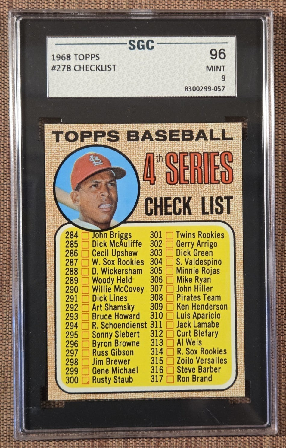 1968 Topps #278 Orlanda Cepeda Cardinals Checklist Baseball Card SGC 9 Mint0