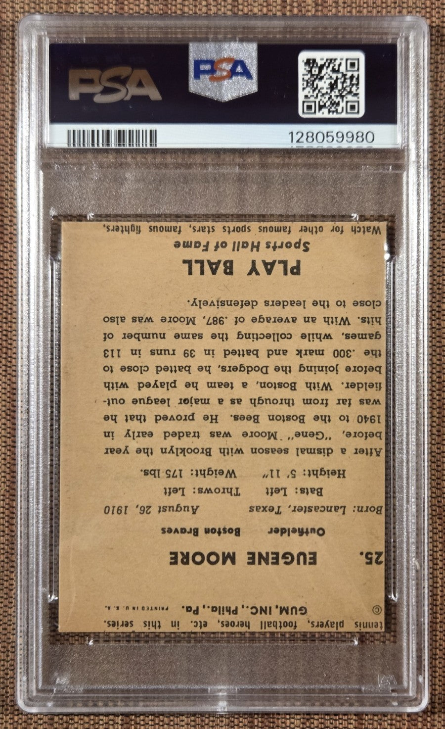 1941 Play Ball WRONG BACK #48 Cecil Travis Senators Baseball Card PSA Auth Error1
