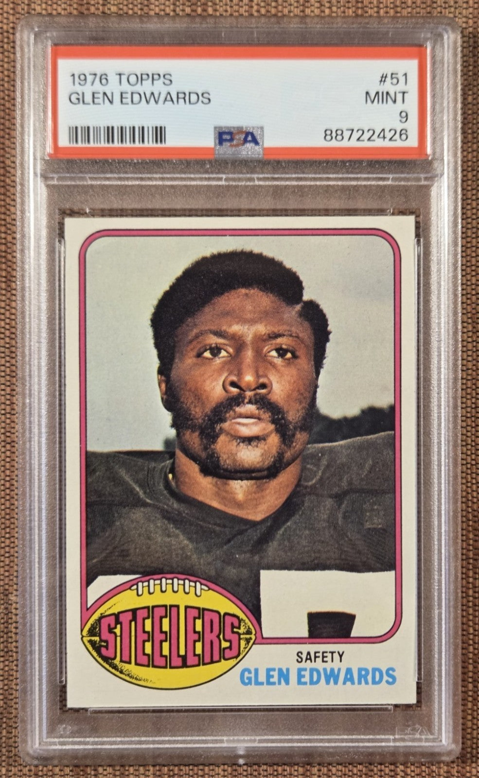 1976 Topps #51 Glen Edwards Pittsburgh Steelers Original Football Card PSA9 Mint0