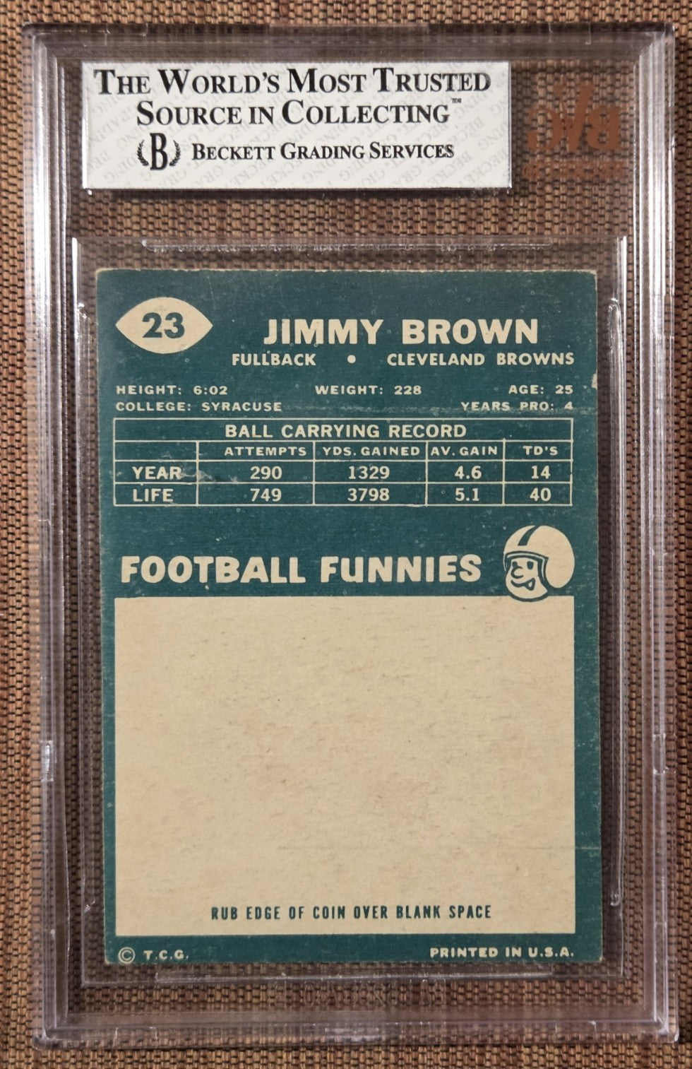 1960 Topps #23 Jim Brown Cleveland Browns Original Football Card BVG 5 EX1