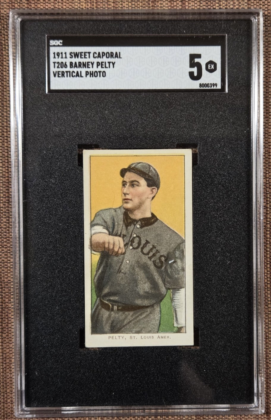 1909 Sweet Caporal 350-460/42 T206 Barney Pelty Vert Browns Baseball Card SGC 50