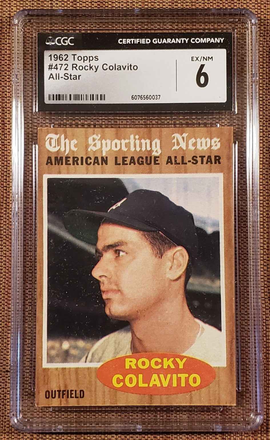 1962 Topps #472 Rocky Colavito Detroit Tigers Indians Dodger Baseball Card CGC 60