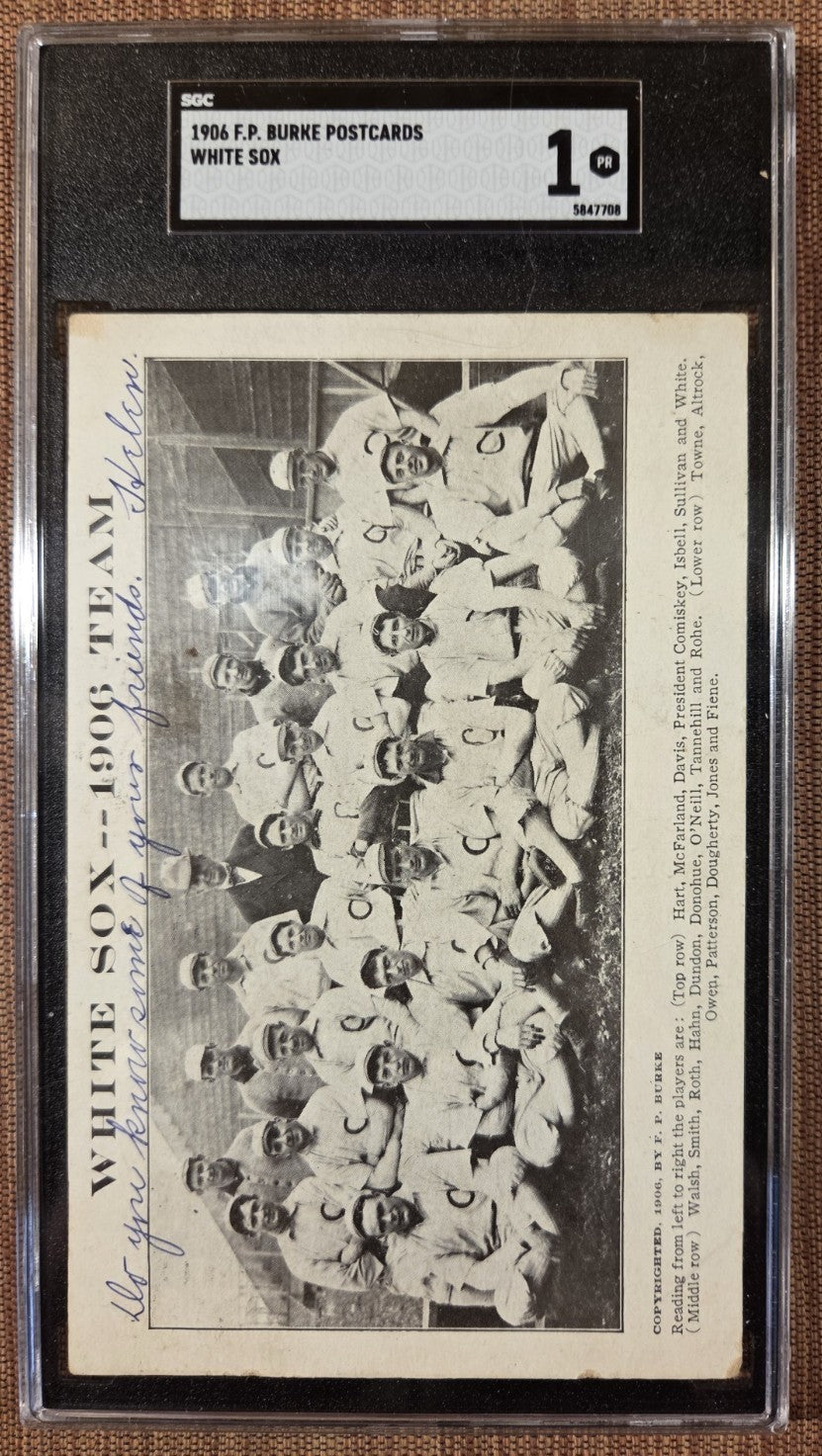 1906 F. P. Burke White Sox Baseball Post Card SGC 1 Ed Walsh Comiskey Smith Owen0