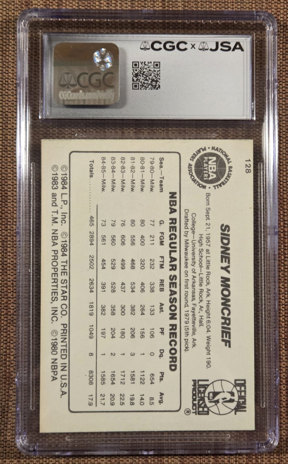 1985 Star #128 Sidney Moncrief Milwaukee Bucks Basketball Card CGC JSA 8 Auto1