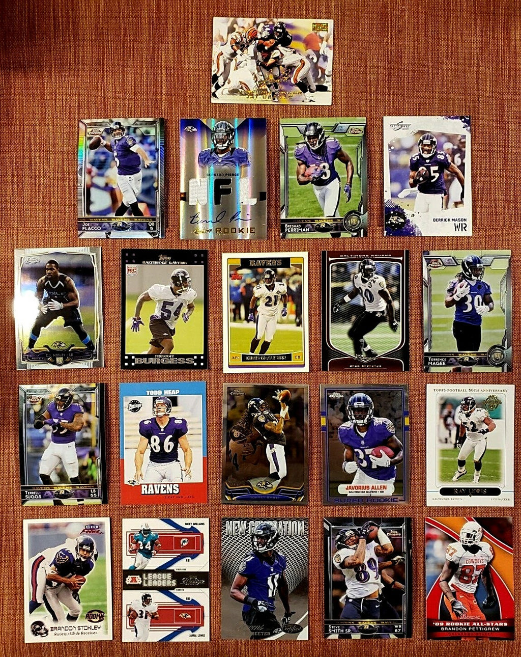 RAVENS FOOTBALL CARDS PIERCE JSY AU RC /299 STOKELY RC FLACCO REFRACTOR REED RAY0