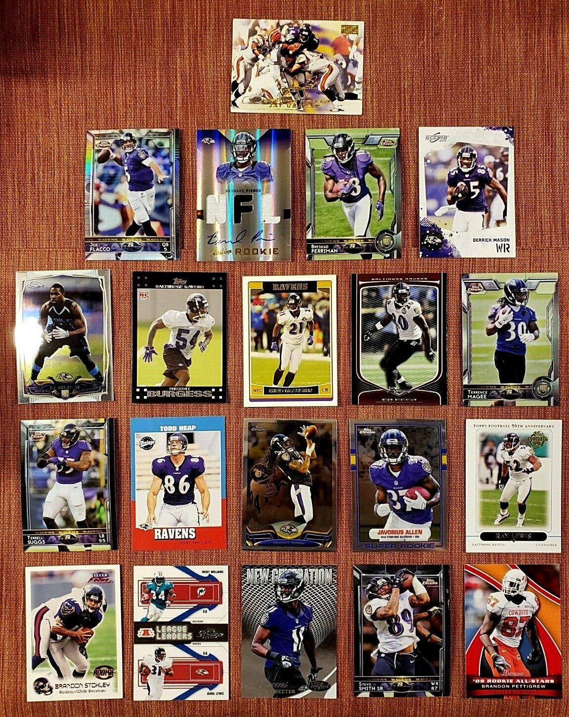RAVENS FOOTBALL CARDS PIERCE JSY AU RC /299 STOKELY RC FLACCO REFRACTOR REED RAY0