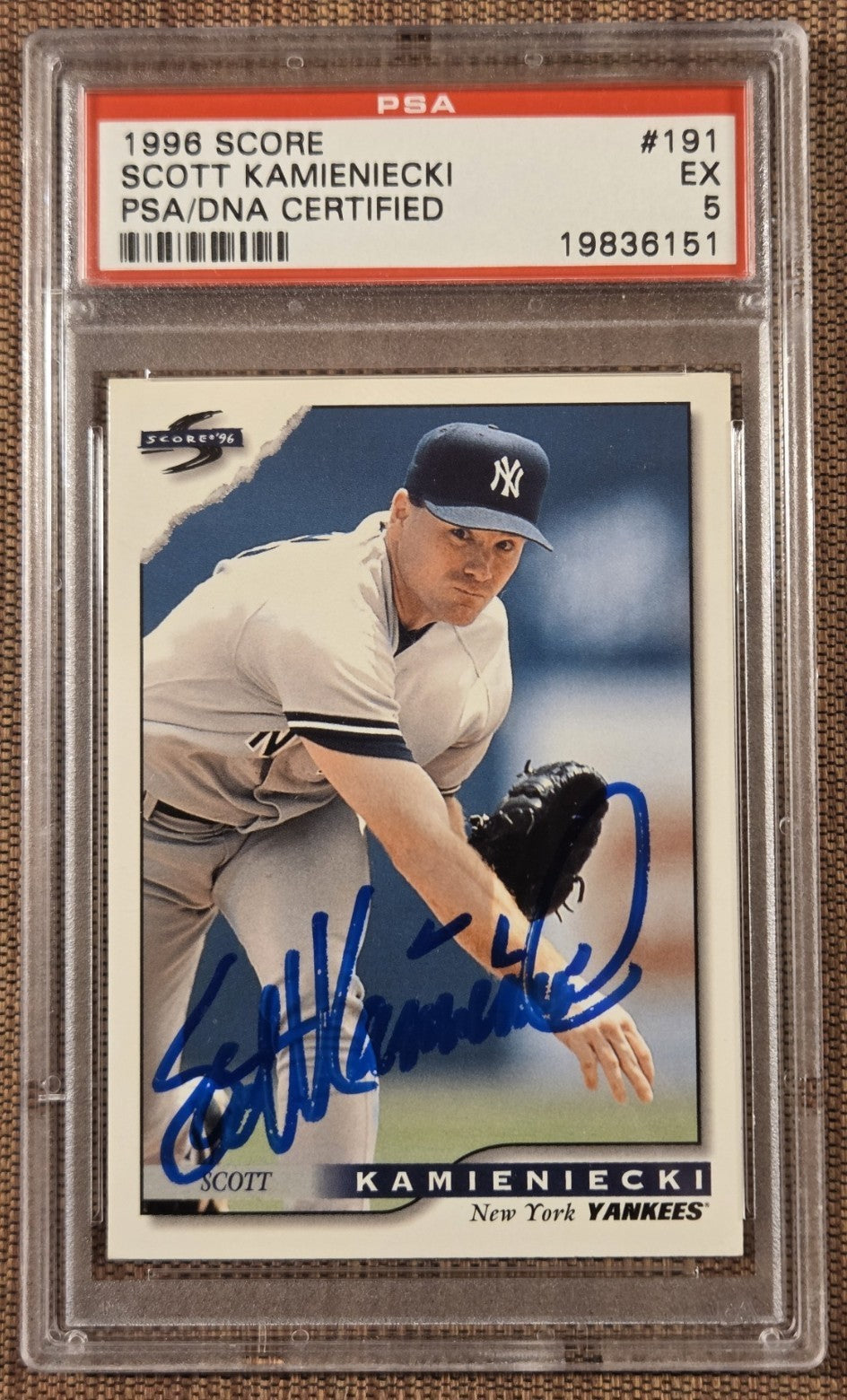 1996 Score #191 Scott Kamieniecki New York Yankees Baseball Card PSA 5/DNA AUTO0