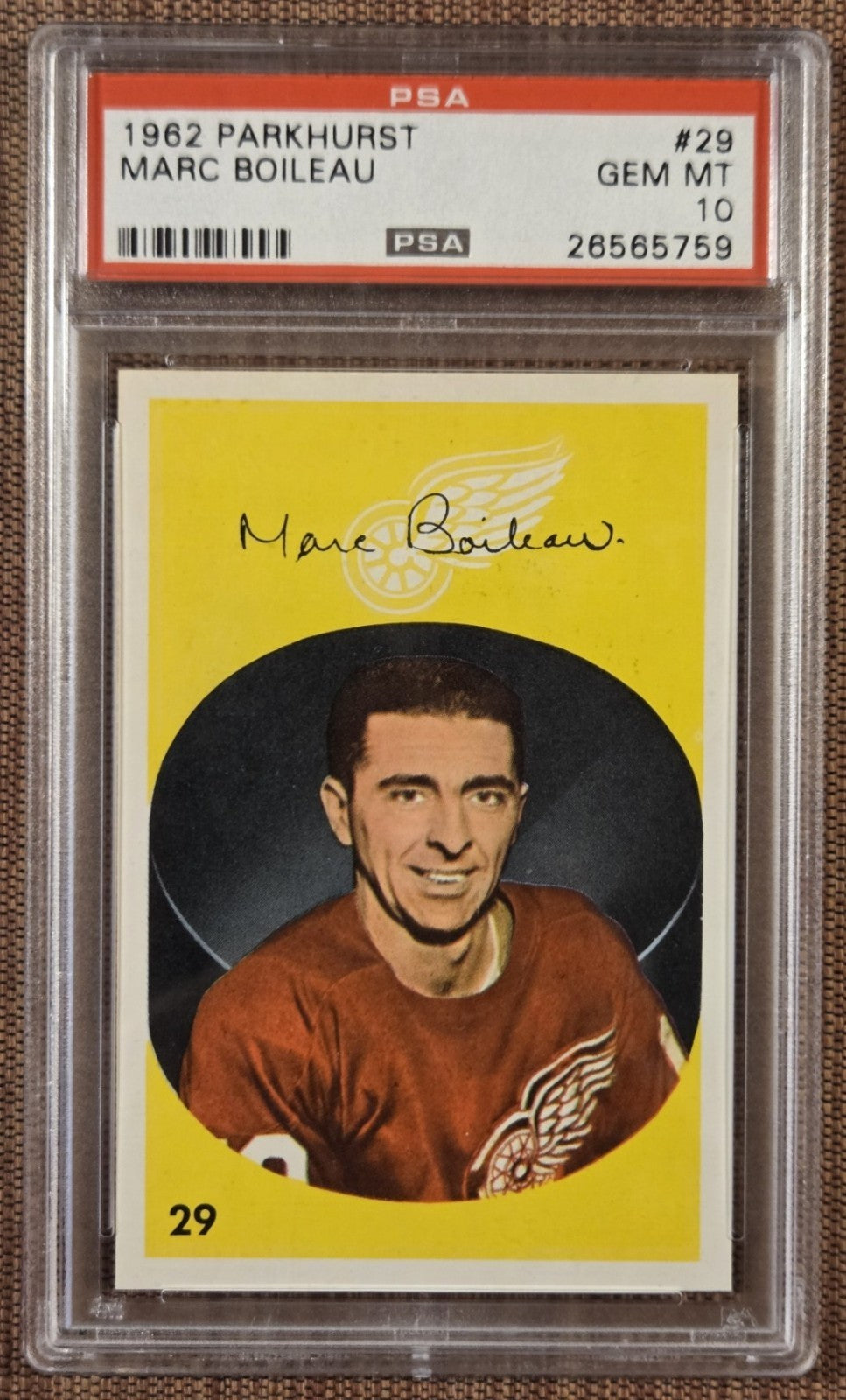 1962 Parkhurst #29 Marc Boileau Red Wings Rookie Hockey Card PSA 10 Gem Mint0