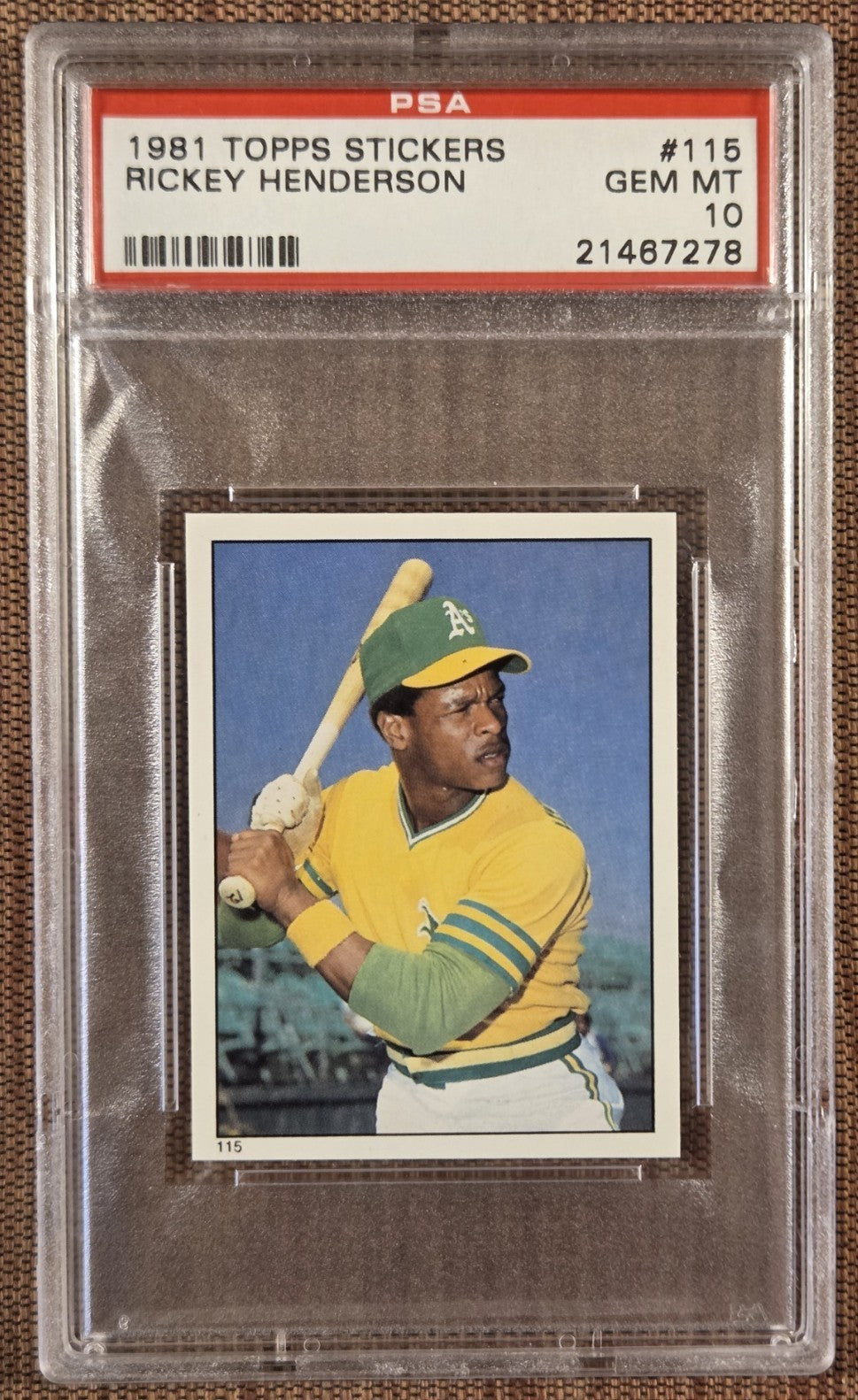 1981 Topps Stickers #115 Rickey Henderson Oakland A's Baseball Card PSA 10 Gem0
