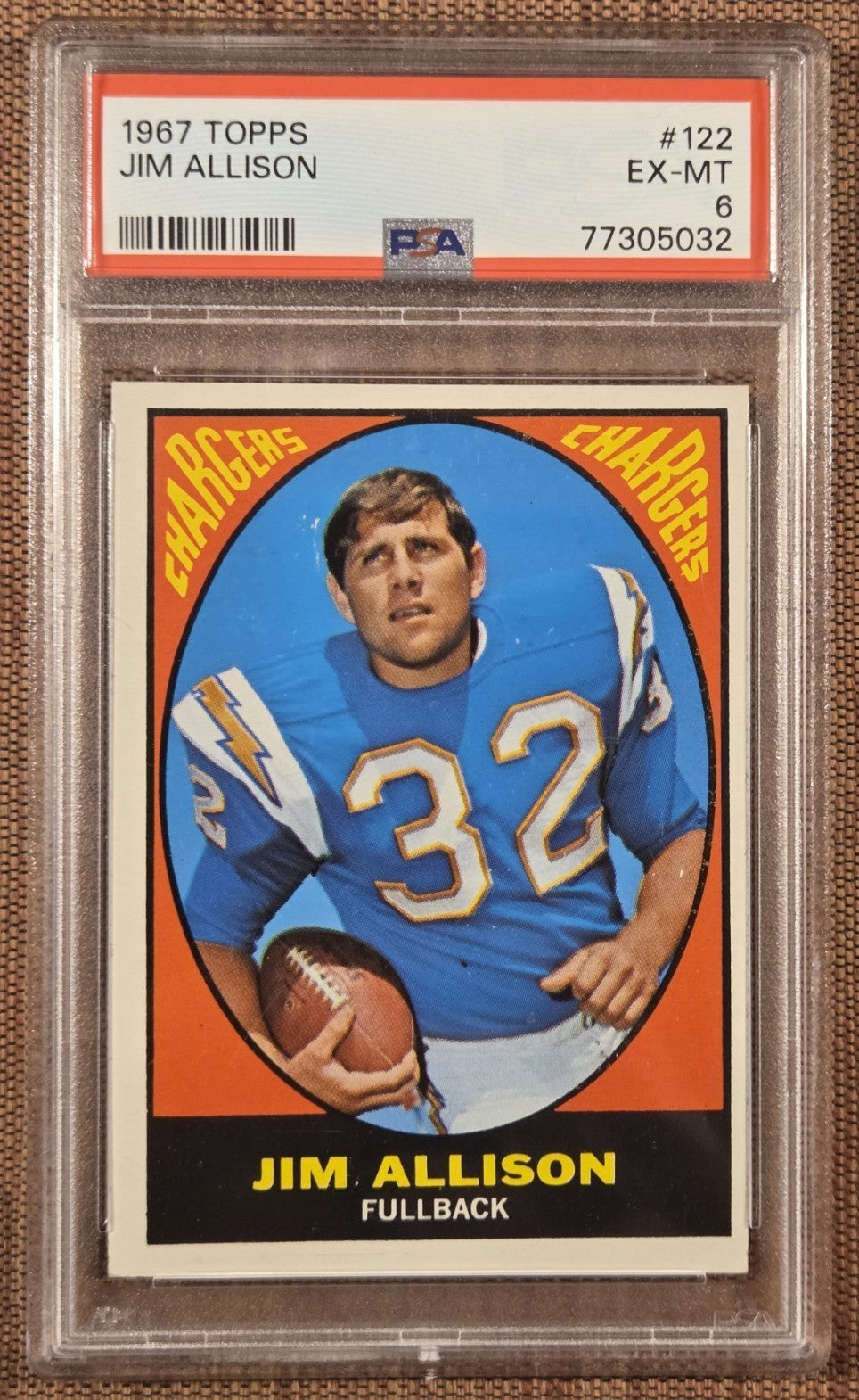 1967 Topps #122 Jim Allison San Diego Chargers Rookie Football Card PSA 6 RC0