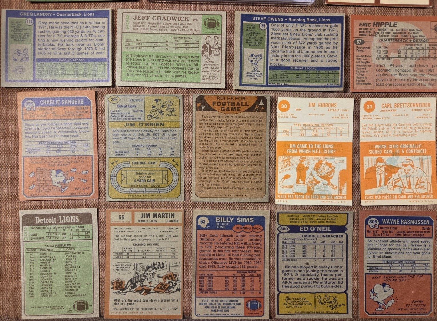 Detroit Lions Football Cards Dibble SGC Lane Morrall Karras Landry Sims Sanders5