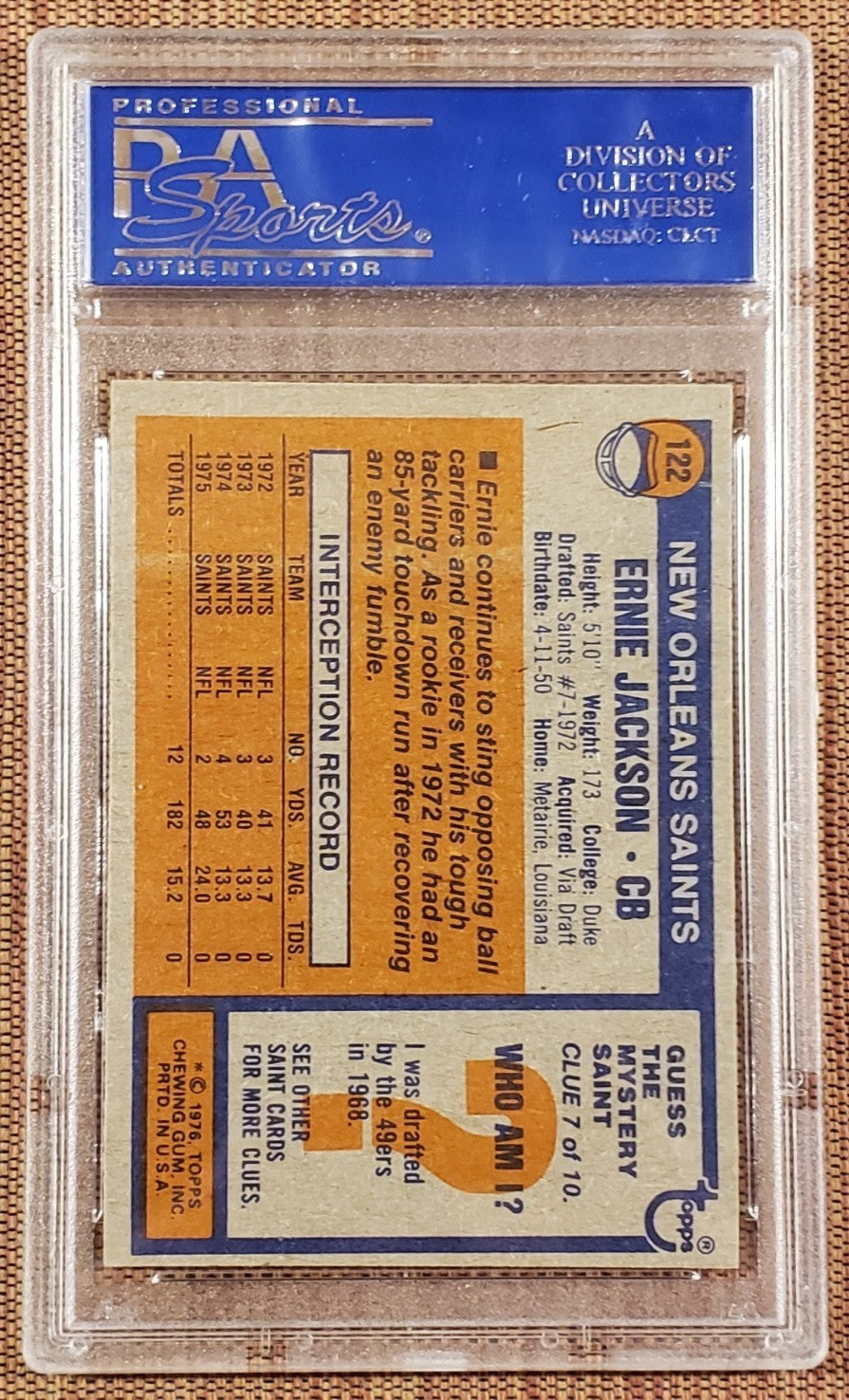 1978 Topps #122 Ernie Jackson New Orleans Saints Football Card PSA 8 NM/MT1