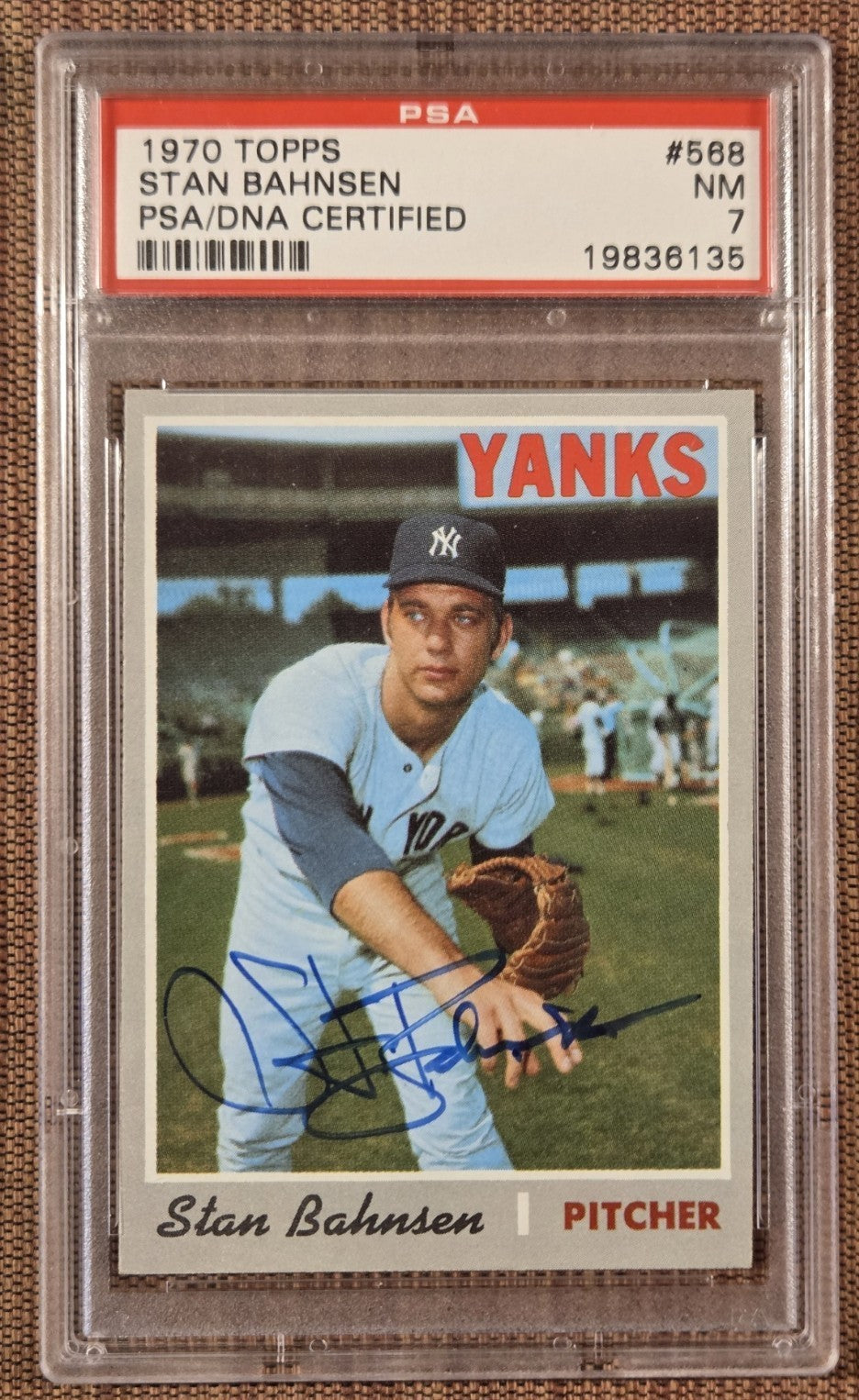 1970 Topps #568 Stan Bahnsen New York Yankees Baseball Card PSA 7 / DNA Auto0