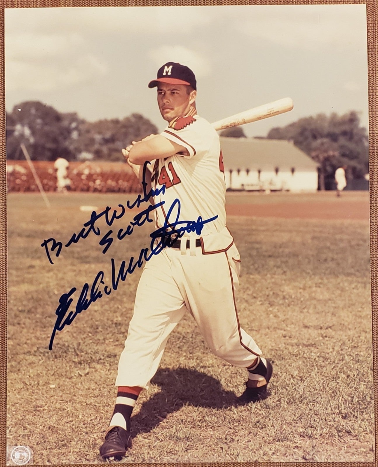 Ed Mathews Auto Milwaukee Braves Vintage Original Baseball 8x10 Photo JSA HOF0