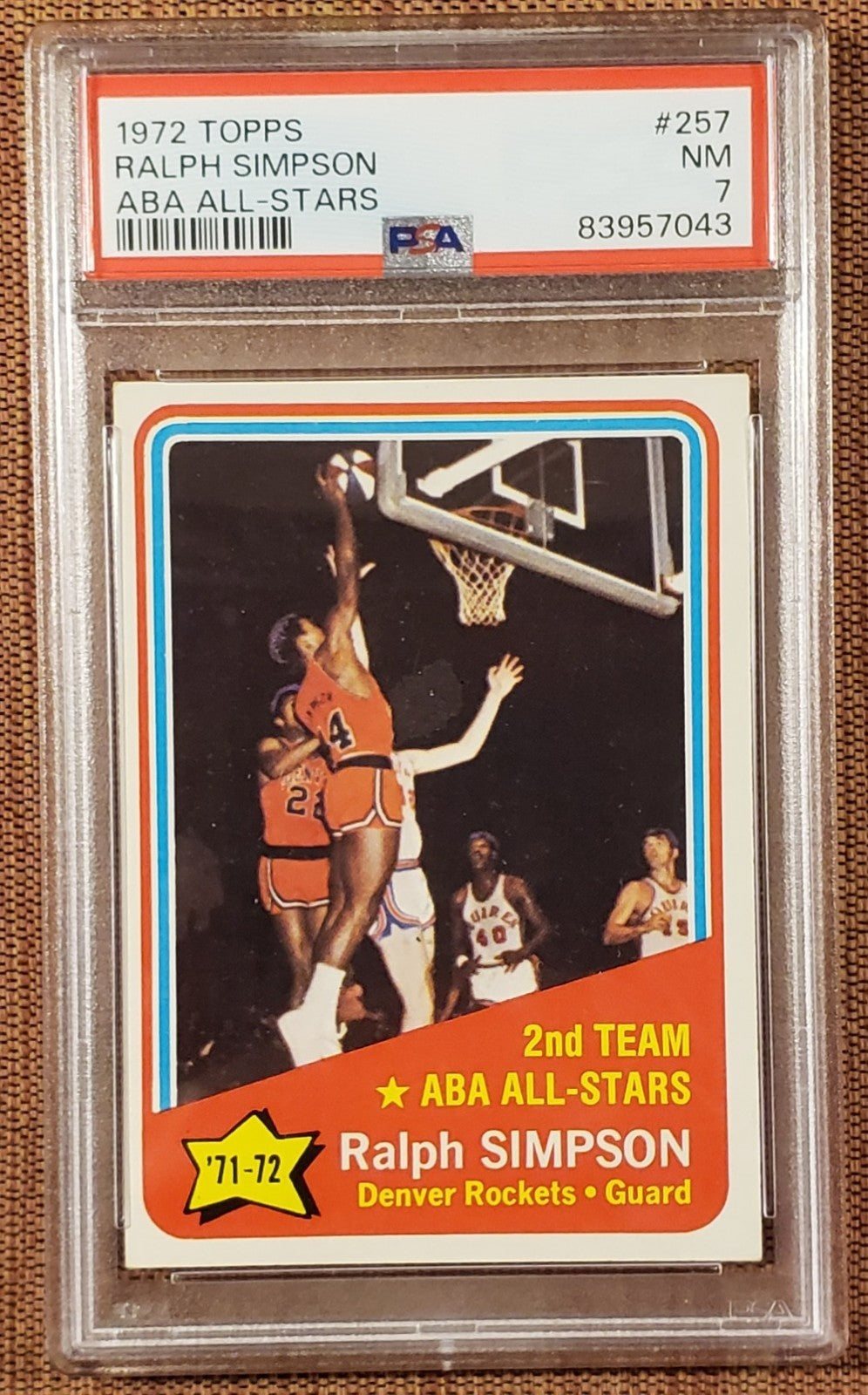 1972 Topps #257 Ralph Simpson Denver Rockets Original Basketball Card PSA 7 NM0