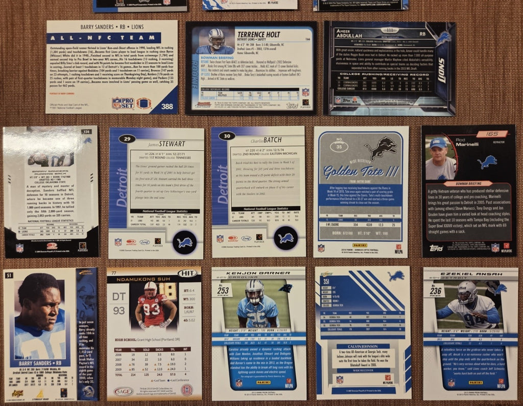 Detroit Lions Football Cards Barry Sanders Calvin Johnson RC Suh Ansah Holt RCs5
