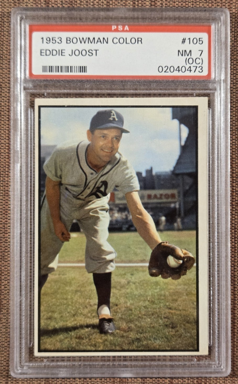 1953 Bowman Color #105 Eddie Joost Philadelphia Athletics Baseball Card PSA 7 OC0