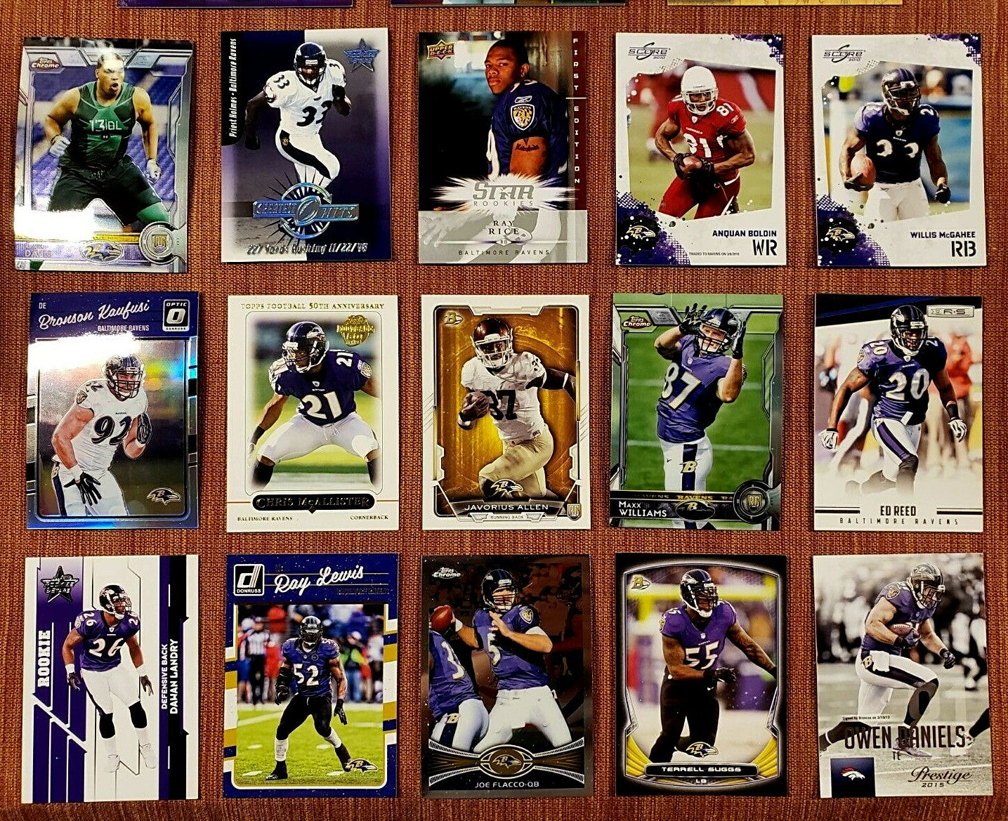 RAVENS FOOTBALL CARDS PIERCE JSY /99 LANDRY RC /599 REED OHER RC RICE RC LEWIS1