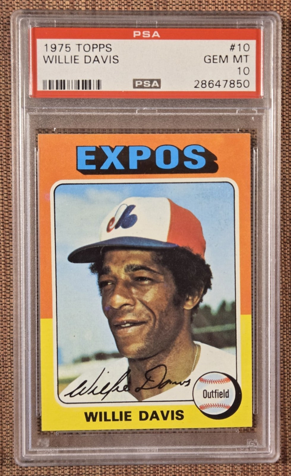 1975 Topps #10 Willie Davis Montreal Expos Orignal Baseball Card PSA 10 Gem Mint0