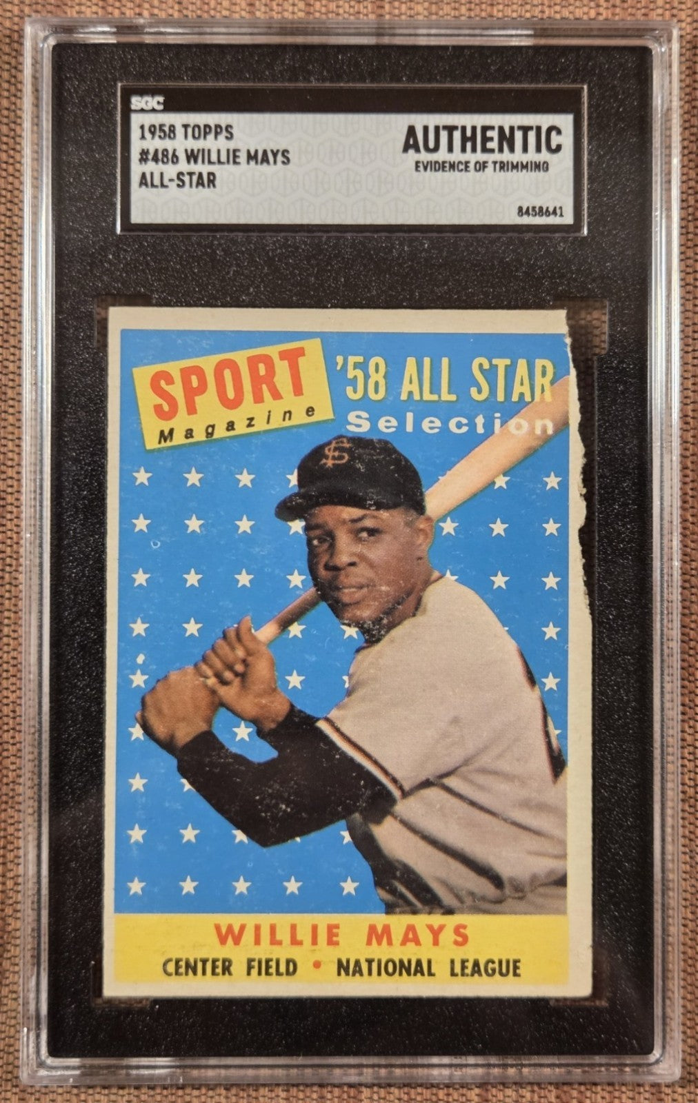 1958 Topps #486 Willie Mays San Francisco Giants Original Baseball Card SGC AUTH0