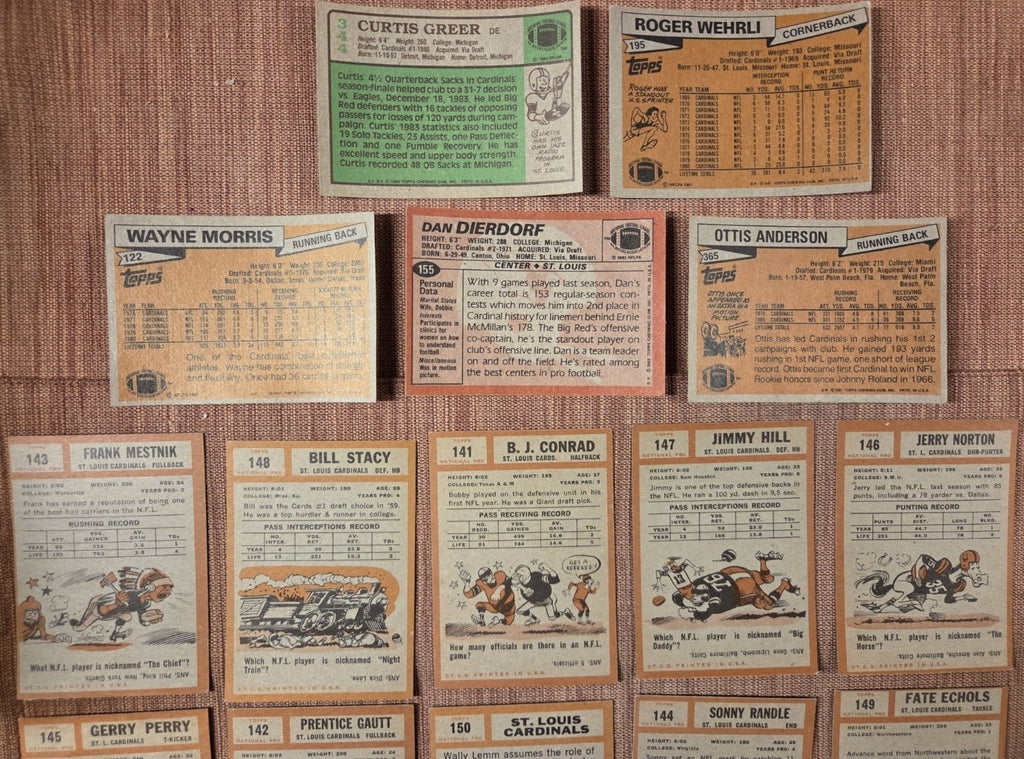 Topps Cardinals Football Cards Dierdorf Gray Metcalf Wehrli Anderson Gautt SP RC7